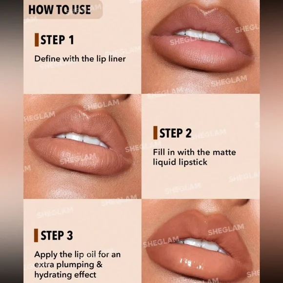 SHEGLAM Soft 90's Glam Lip Liner And Lip Duo Set-Haute Cocoa Lip Set 3-In-1 Lip - Picture 8 of 9